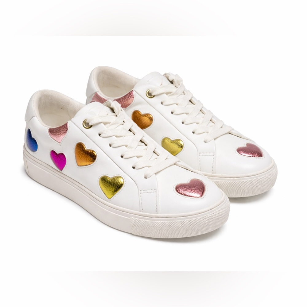 Kurt Geiger Lana Heart Sneakers White Leather Rainbow Metallic- Size 6